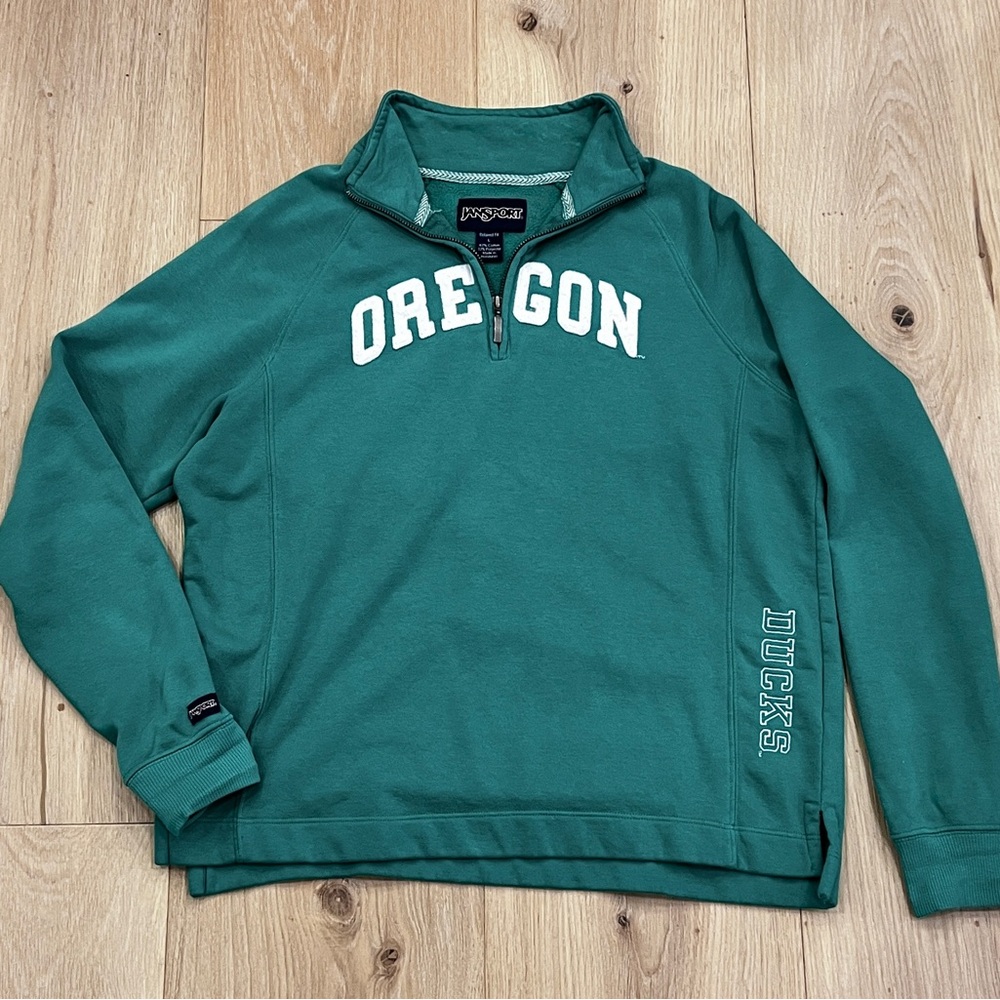 Vintage Kelly Green JanSport Oregon Ducks Quarter-Zip Sweatshirt- L